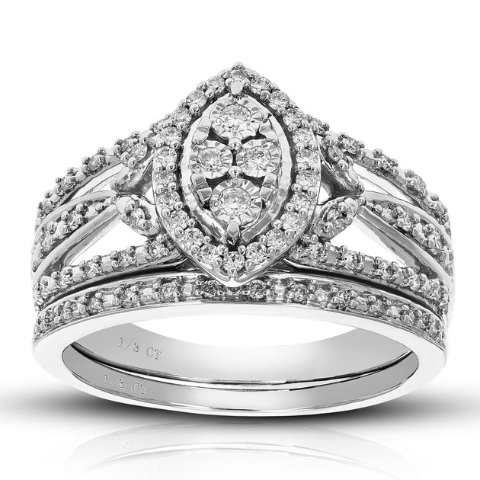 VIR JEWELS 1/3 cttw Lab Created Diamond Silver Bridal Set