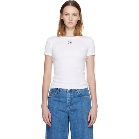 Marine Serre White Moon Ribbed Baby T-shirt White