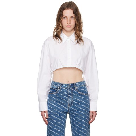 Alexander Wang White Cropped Drawstring Shirt