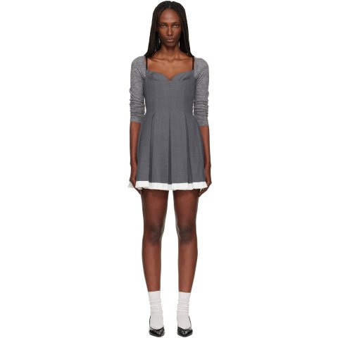 SHUSHU/TONG Gray Pleated Camisole Minidress