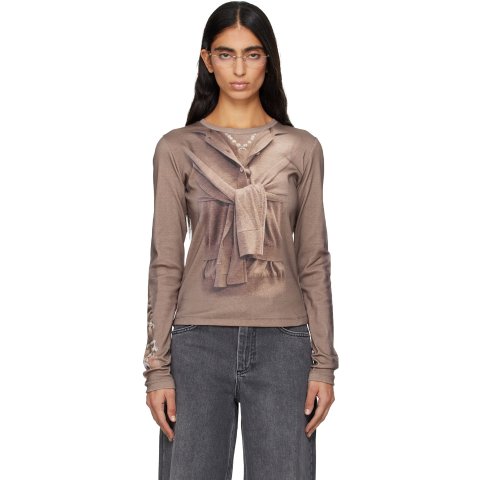 Marine Serre Beige Knit Jersey LS T-shirt