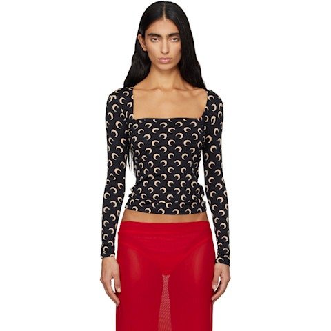 Marine Serre Black Moon Printed Square Neck T-shirt