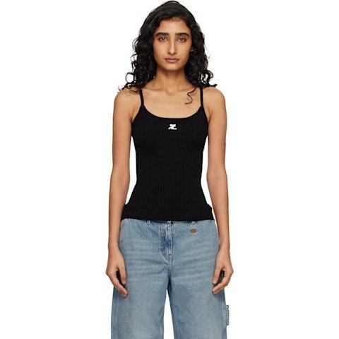 Courreges Reedition Rib Knit Tank Top Black