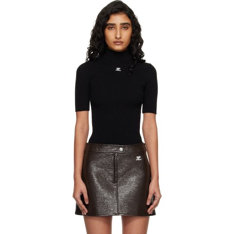 Courreges Black Reedition Short Sleeve Rib Knit Turtleneck