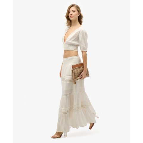 Superdry Ibiza Lace Maxi Skirt Off White