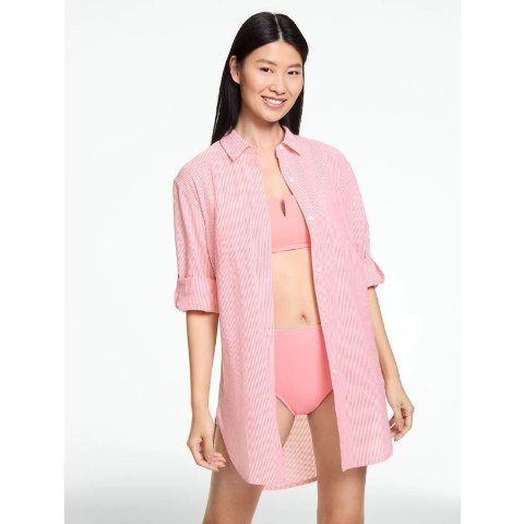 Talbots Aqua Club Seersucker Shirt Dress Classic Stripe