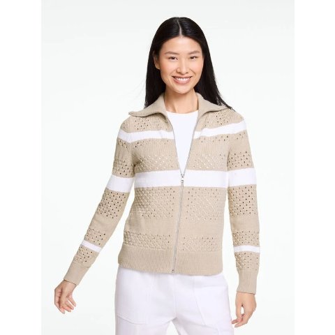 Talbots Striped Open Stitch Sweater Jacket