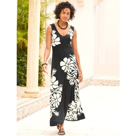 Talbots Jersey V-Neck Maxi Dress Floral