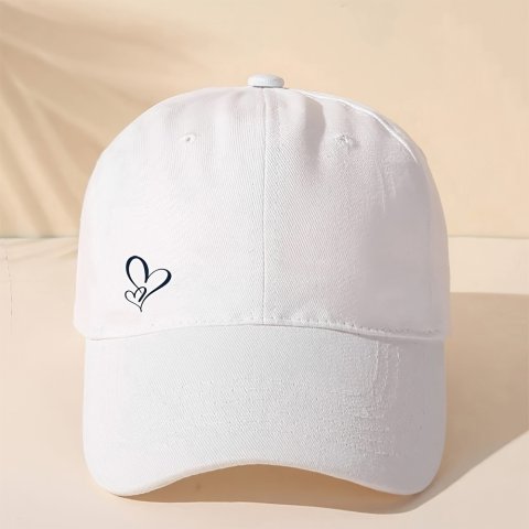 Heart Print Baseball Cap Adjustable Beige