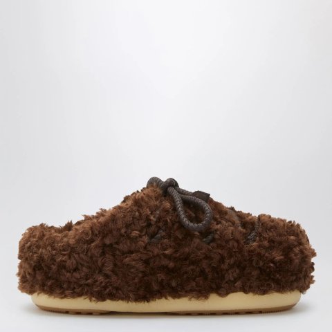 Moon Boot Dark Brown Curly Shearling Mules