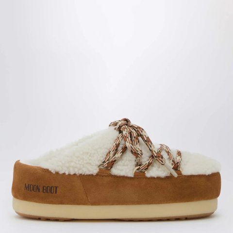 Moon Boot White Shearling Suede Mules