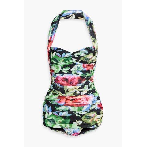 Norma Kamali Bill Mio Ruched Floral Halterneck Swimsuit