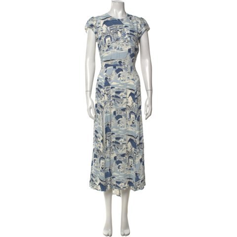 Reformation Reformation Pre-owned Graphic Print Midi Dress Blue