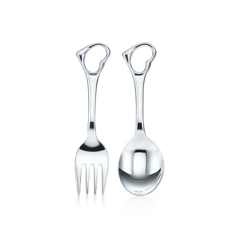Tiffany Elsa Peretti® Open Heart fork and spoon baby set in sterling silver. | Tiffany & Co.