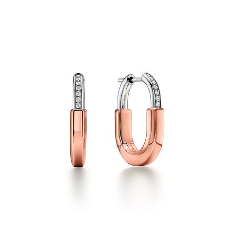 TIFFANY & Co Rose Gold Platinum Small Earrings with Diamonds