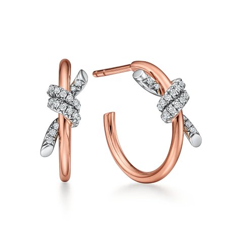 TIFFANY & Co Rose Gold Platinum Diamond Hoop Earrings