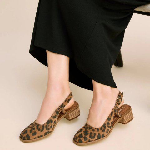 Toms Jaclyn Slingback Heel Brown Sugar Leopard Suede