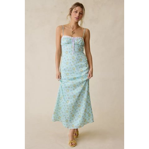 UO Satin Slip Maxi Dress with Lace and Ribbon