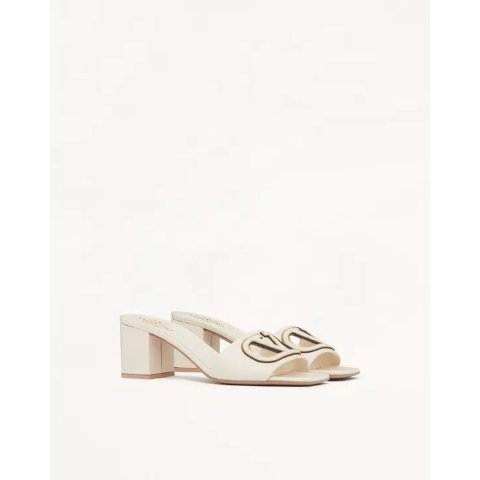 Valentino Vlogo Women's Calfskin Slide Sandal 60mm Ivory
