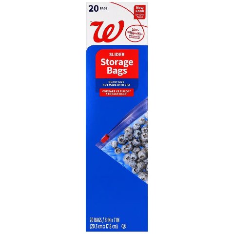 Walgreens Slider Storage Bags Quart 20 count 3packs