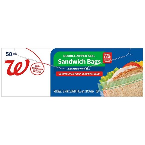 Walgreens Double Zipper Sandwich Bags 50count 3packs