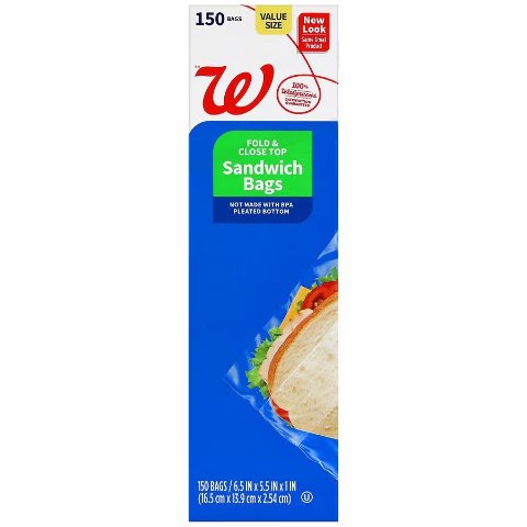 Walgreens Fold & Close Sandwich Bags 150 Count 3packs