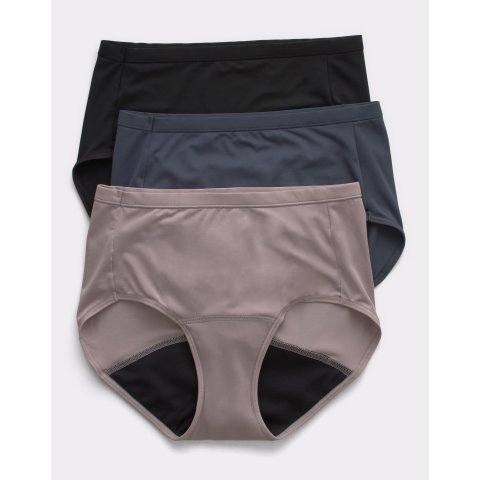 Hanes Women's Cool Comfort Period Postpartum Leak Proof Brief Panties 3-Pack