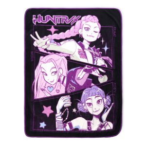 KPOP DEMON HUNTERS KPOP Demon Hunters Huntrix Pop Stars Kids Throw Blanket Black & Purple 46"x60"