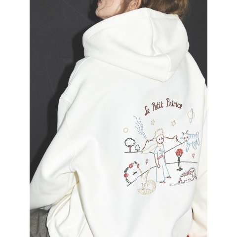 Le Petit Prince Embroidered Hoodie Beige