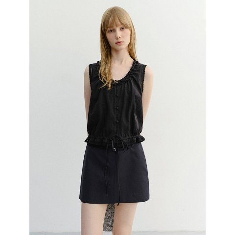 DUNST FOR WOMEN FRILL UDBL6B226BK Sleeveless Ruffle Blouse Black
