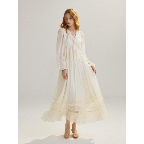 SinceThen Mute Lace Long Dress Vintage A-Line