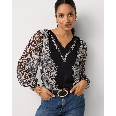 White House Black Market Metallic V-Neck Blouse
