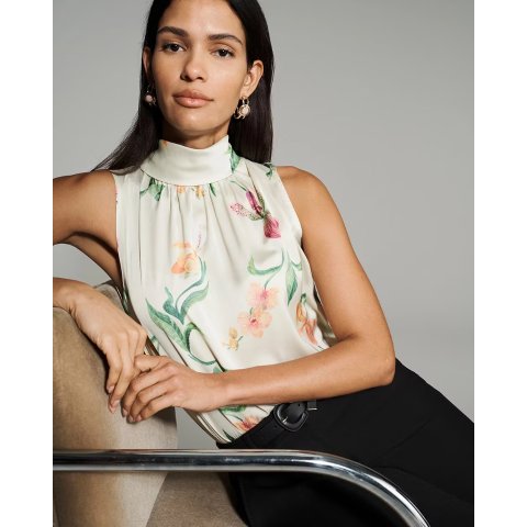 White House Black Market Satin Halter Bow Back Blouse