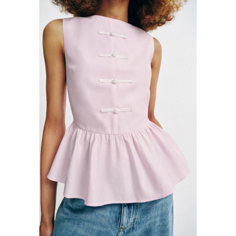 Zara Peplum Top with Frog Clasps Pink