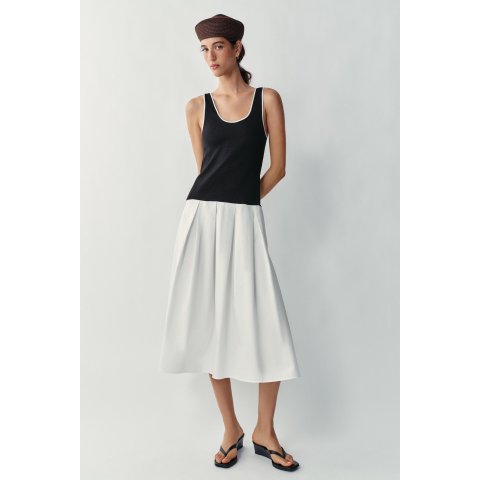 Zara Poplin Contrast Midi Dress Wide Straps