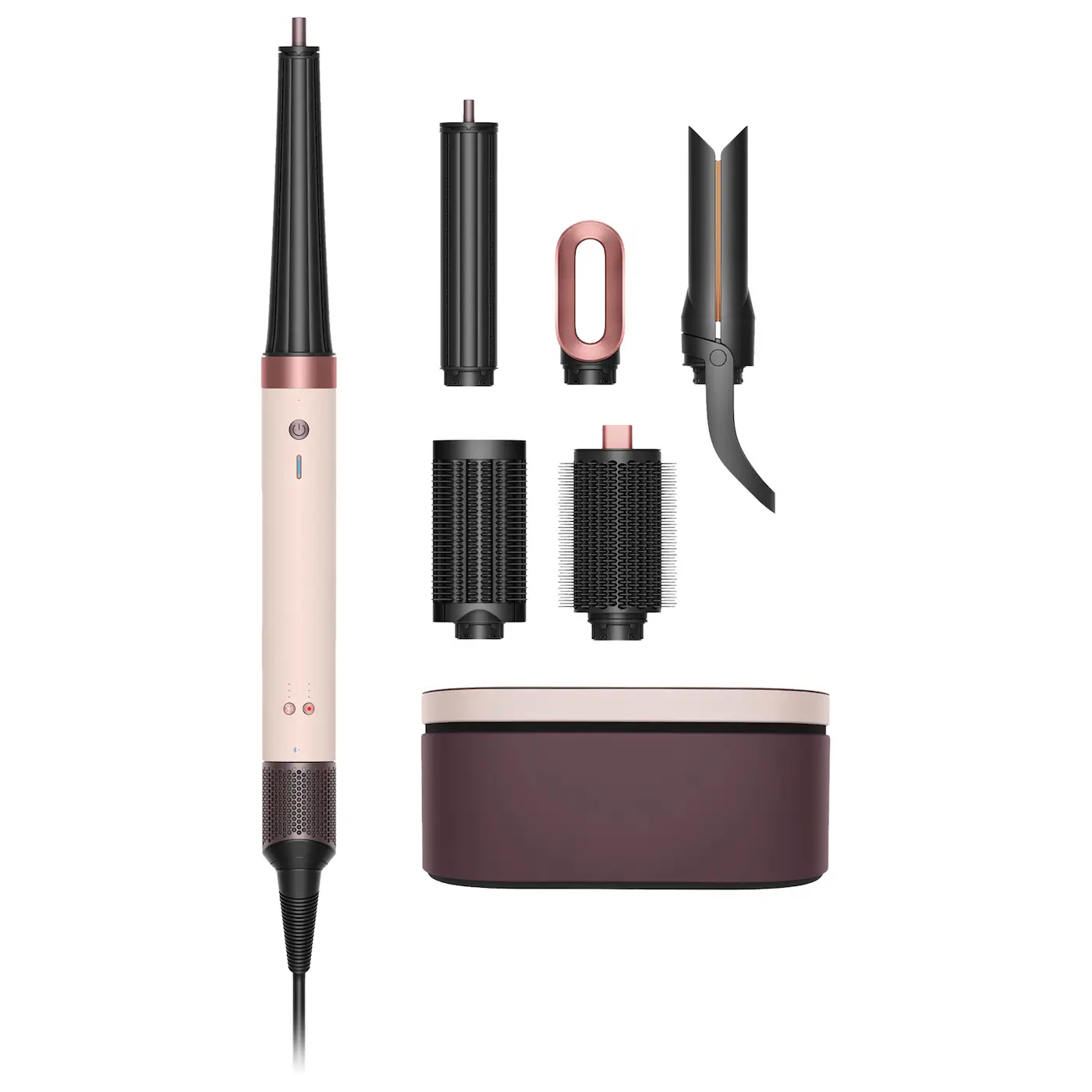 Dyson Airwrap Co-anda2x device, attachments, and case shown as one complete official kit