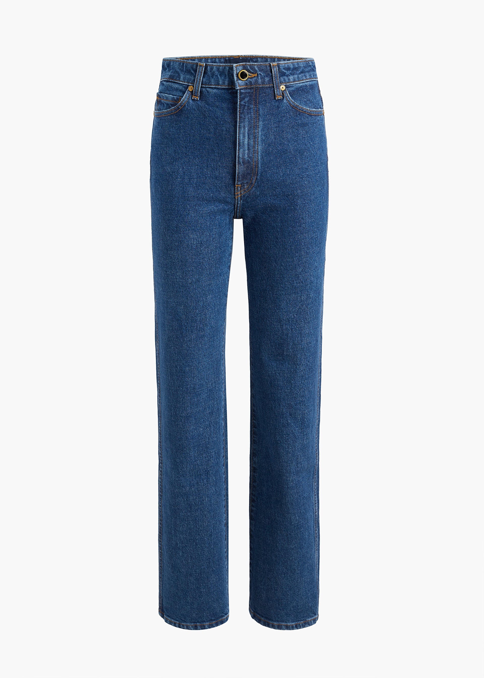 Khaite Danielle Stretch Jean in Montgomery, front product view showing high rise and stovepipe leg.
