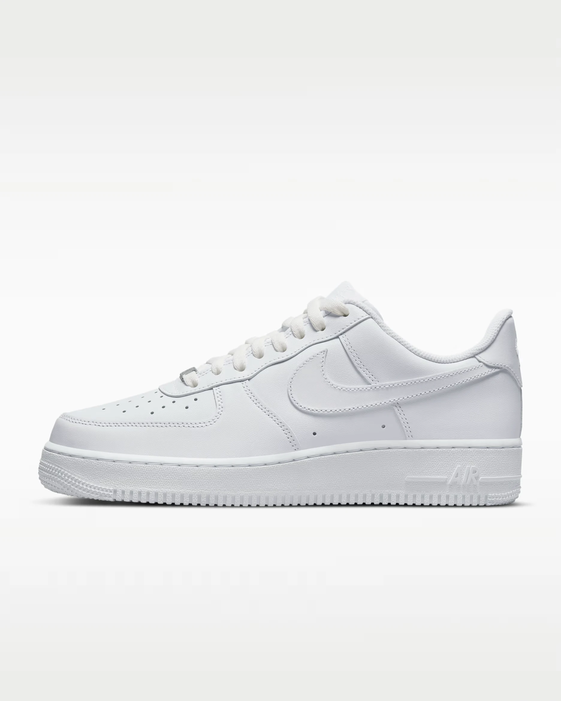 White Nike Air Force 1 ’07 shoe, style CW2288-111, shown in full side profile