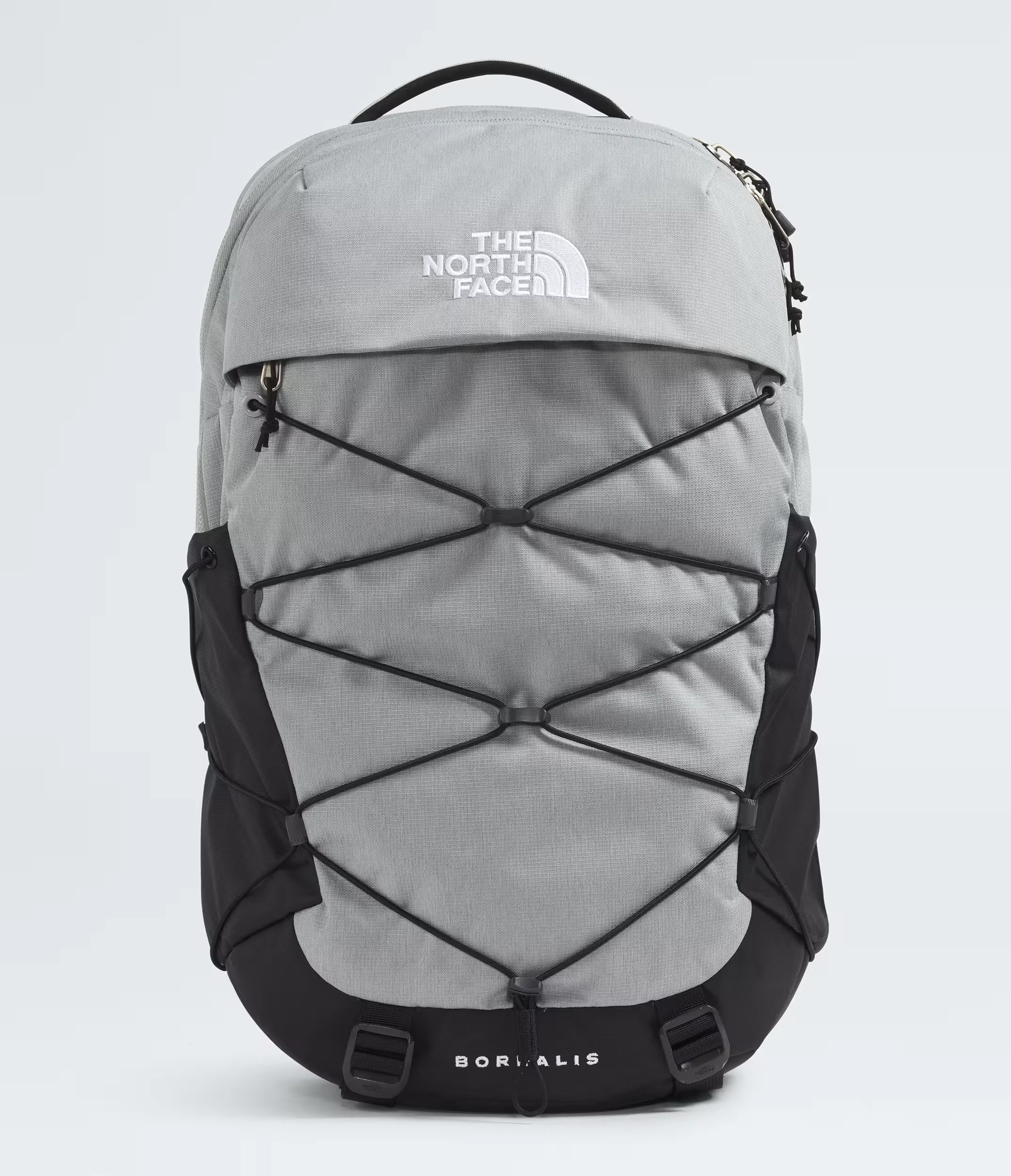 Grey and black North Face Borealis 28-liter backpack, style NF0A52SE4S6, shown complete