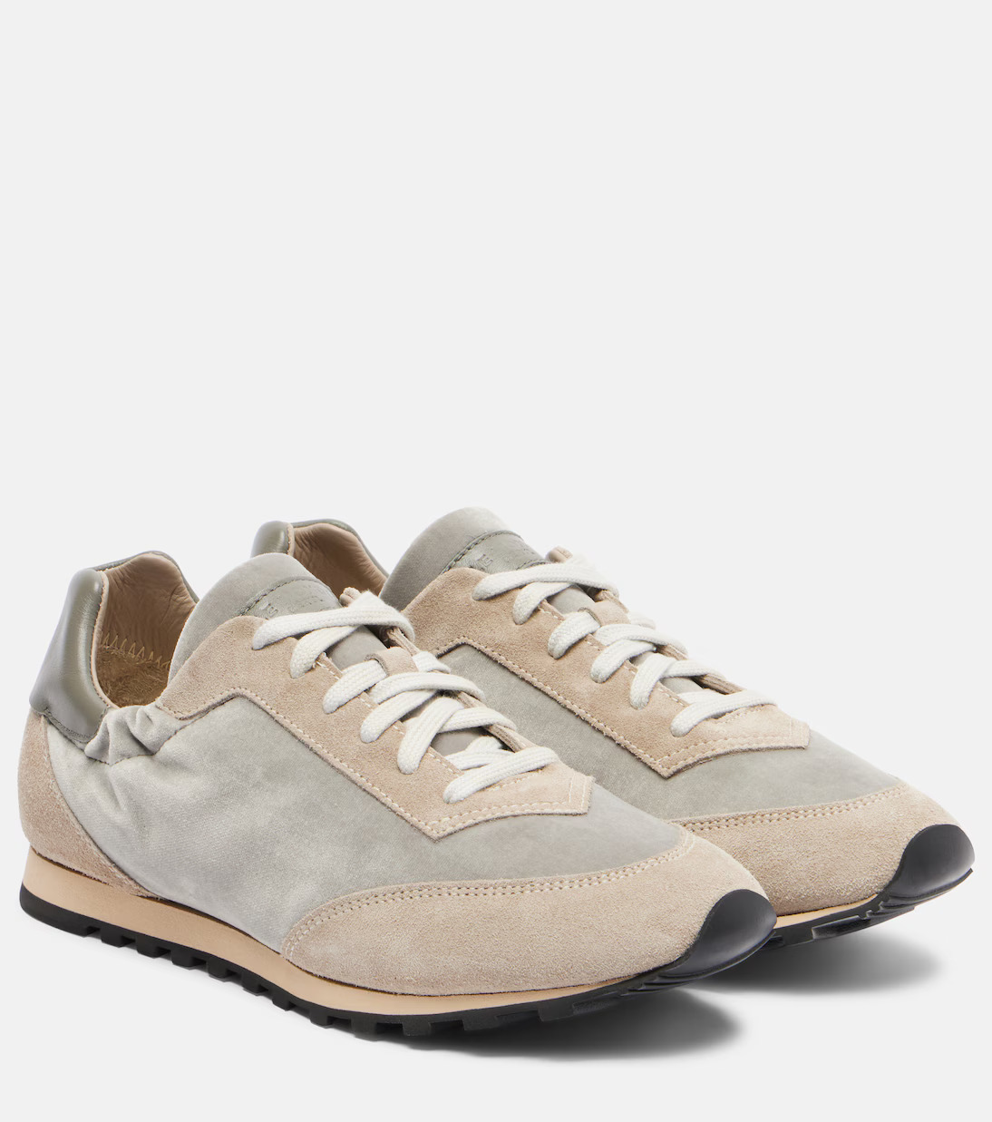 Le Monde Béryl grey velvet and suede low-top sneakers