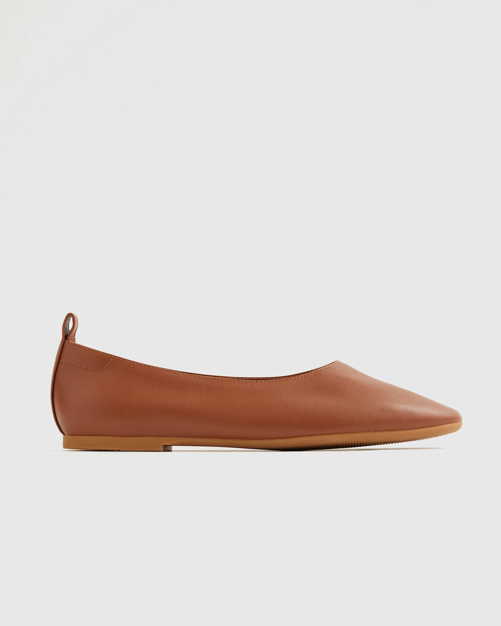 Quince Italian Leather Glove Ballet Flat in Cognac shown in side profile