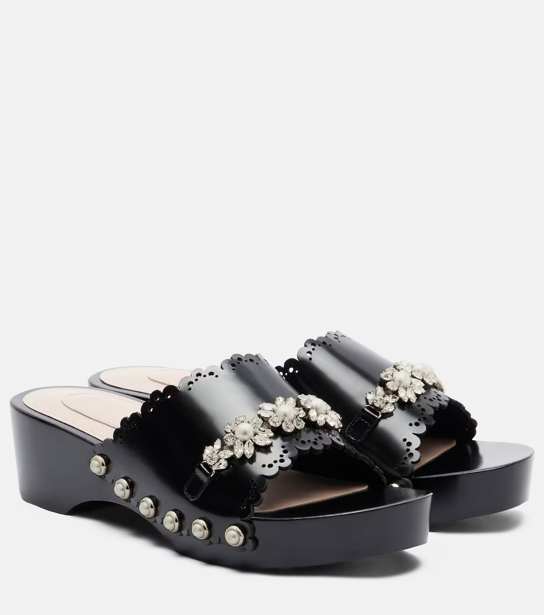 Simone Rocha black embellished leather platform clogs