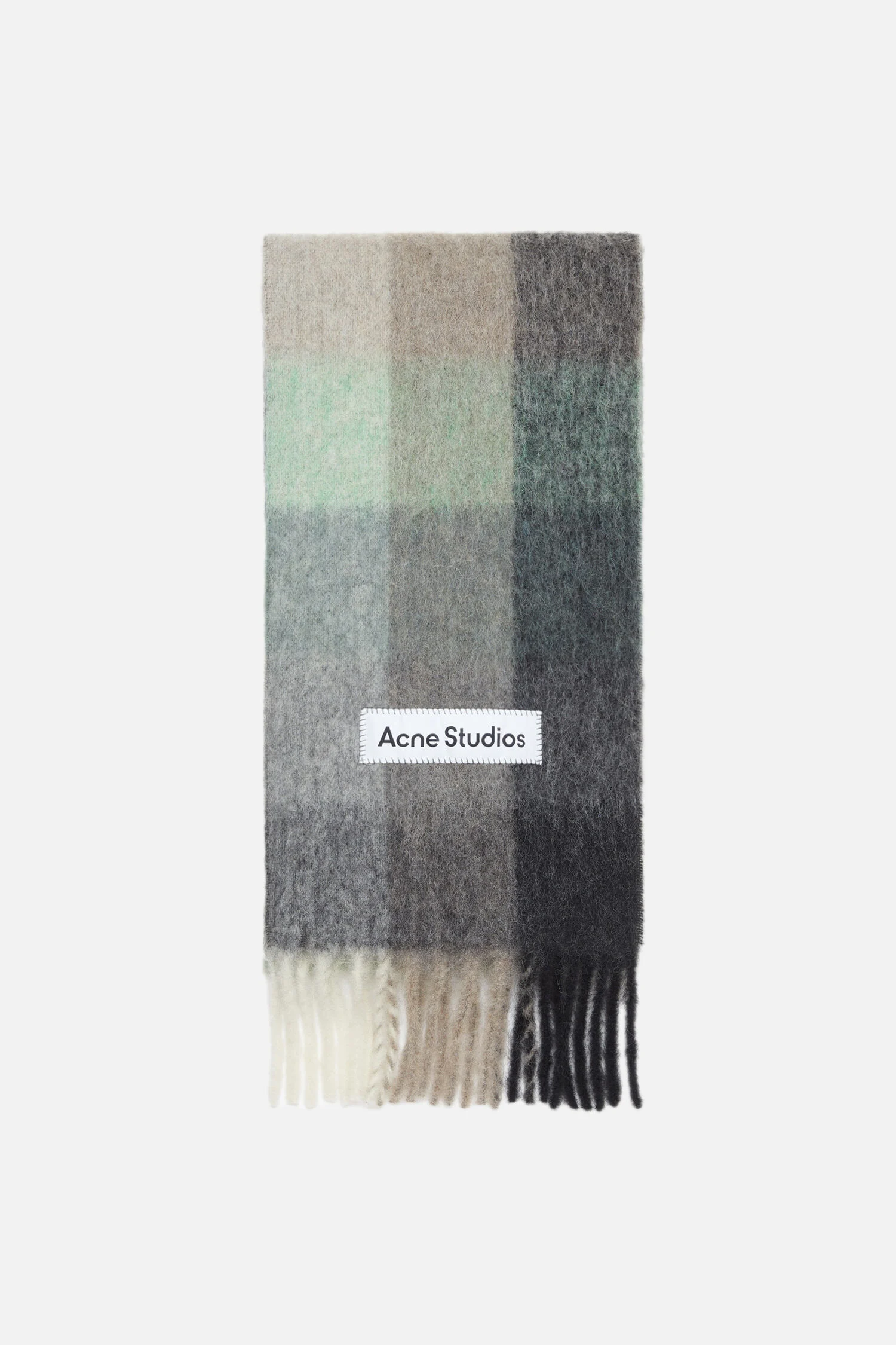 Green grey and black Acne Studios checked mohair scarf