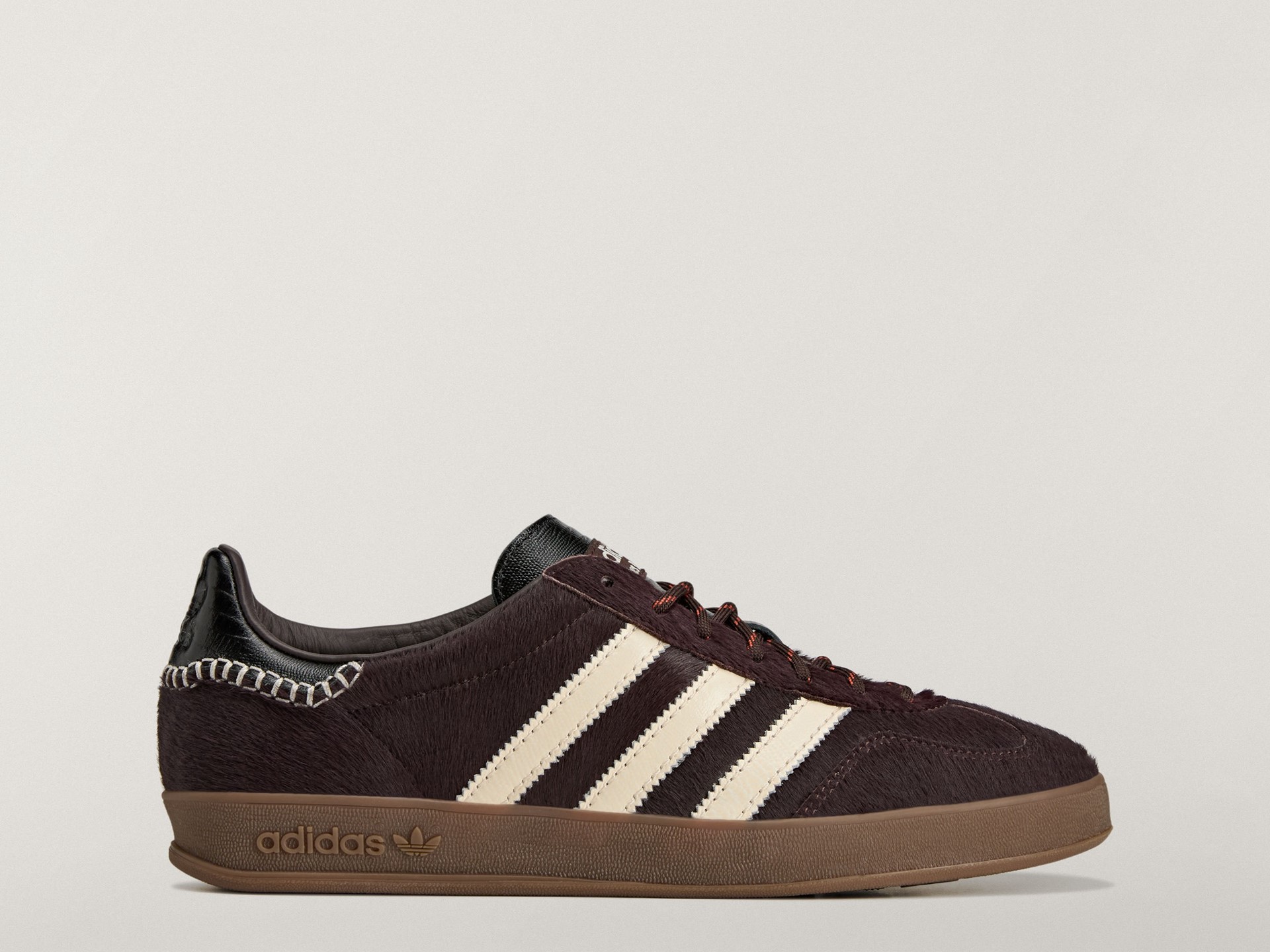 Wales Bonner x Adidas Gazelle Pony in burgundy pony hair