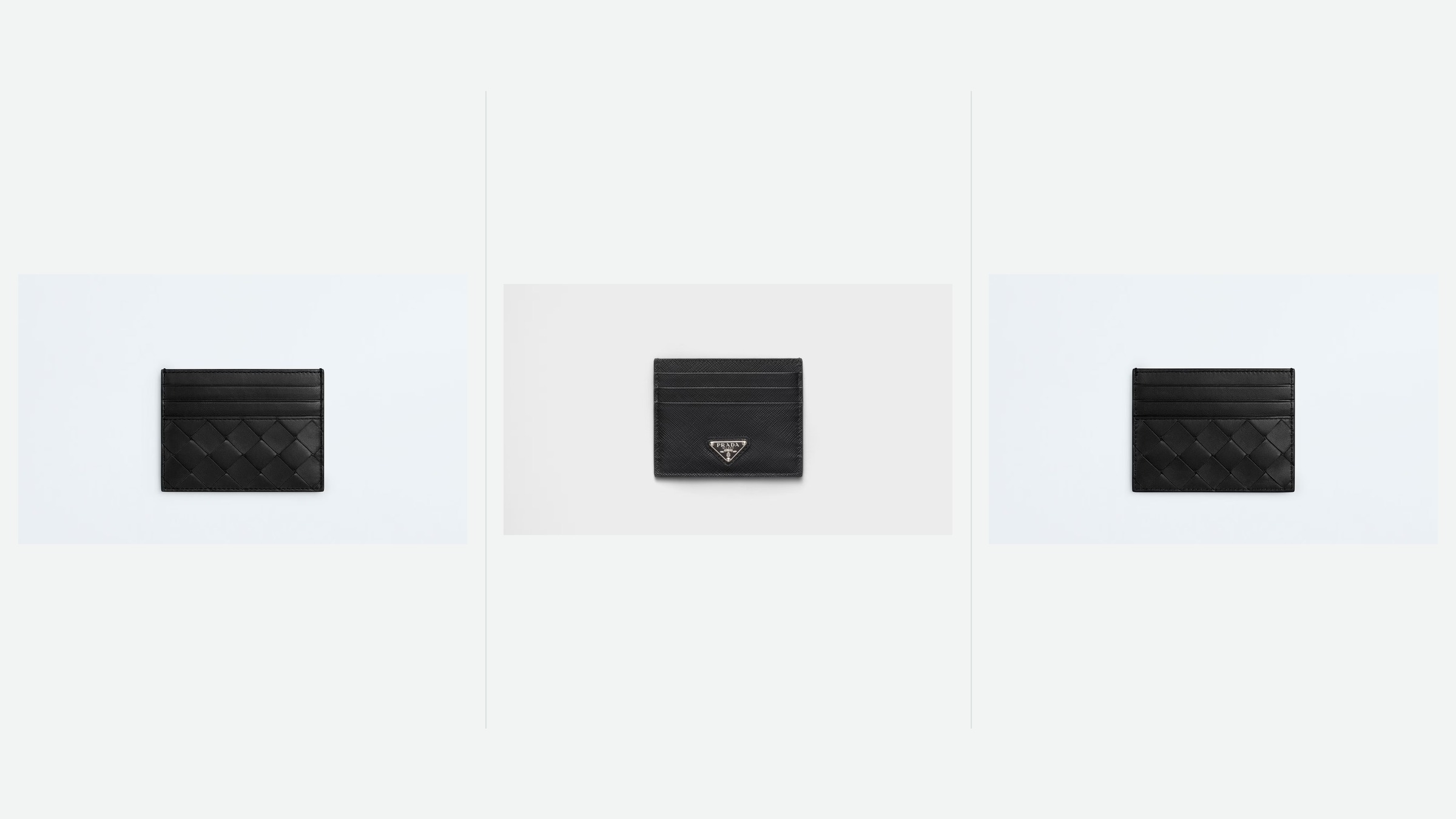 Luxury birthday gift collage with Bottega Veneta and Prada card holders