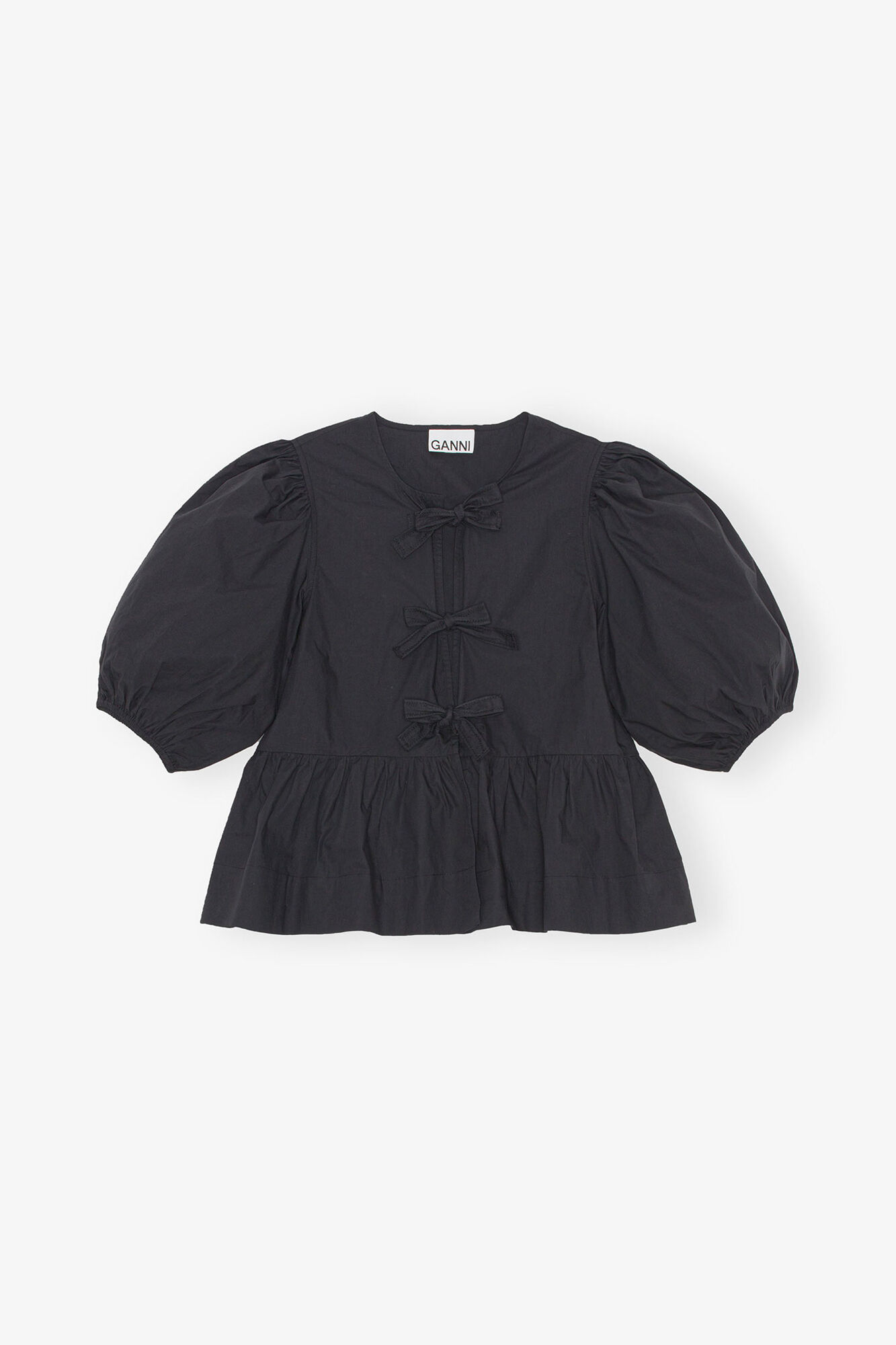 Ganni Cotton Poplin Peplum Tie Blouse official product image