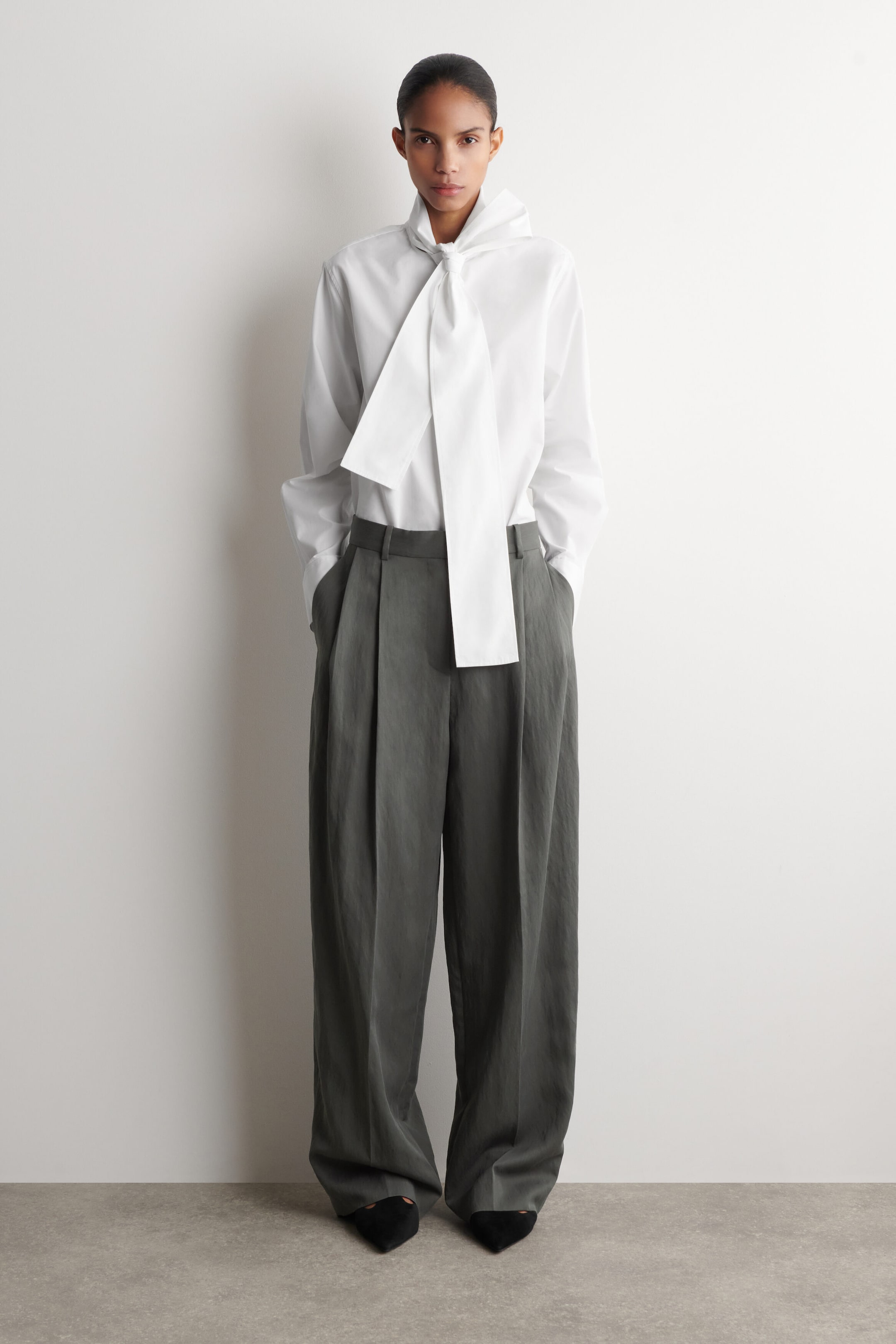 COS Relaxed Fluid Wide-Leg Pants in dark gray