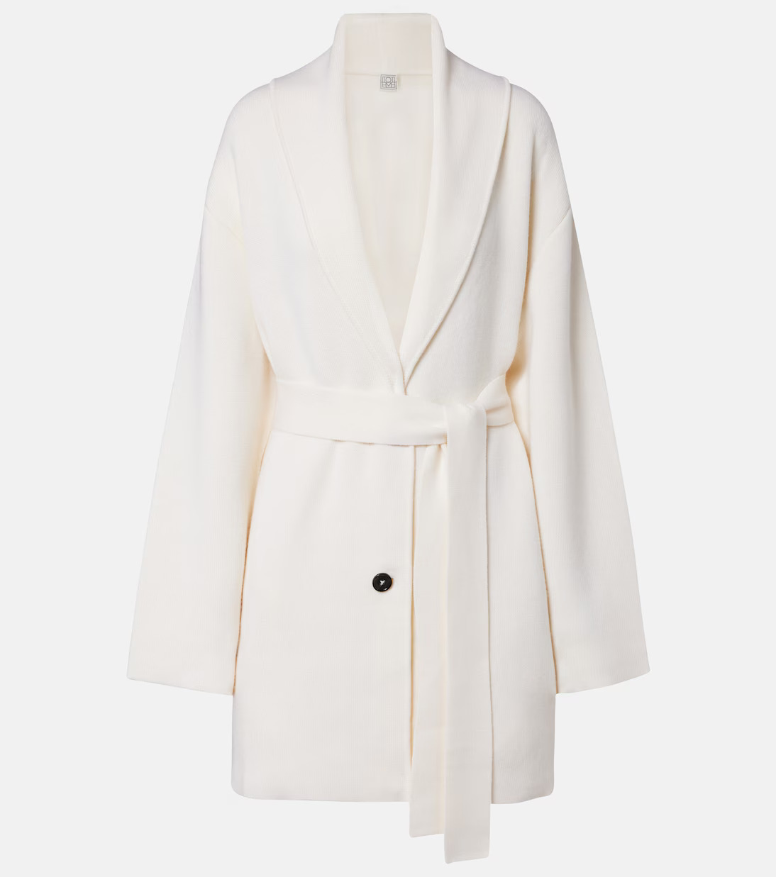 Toteme ivory belted wool wrap coat with shawl lapel