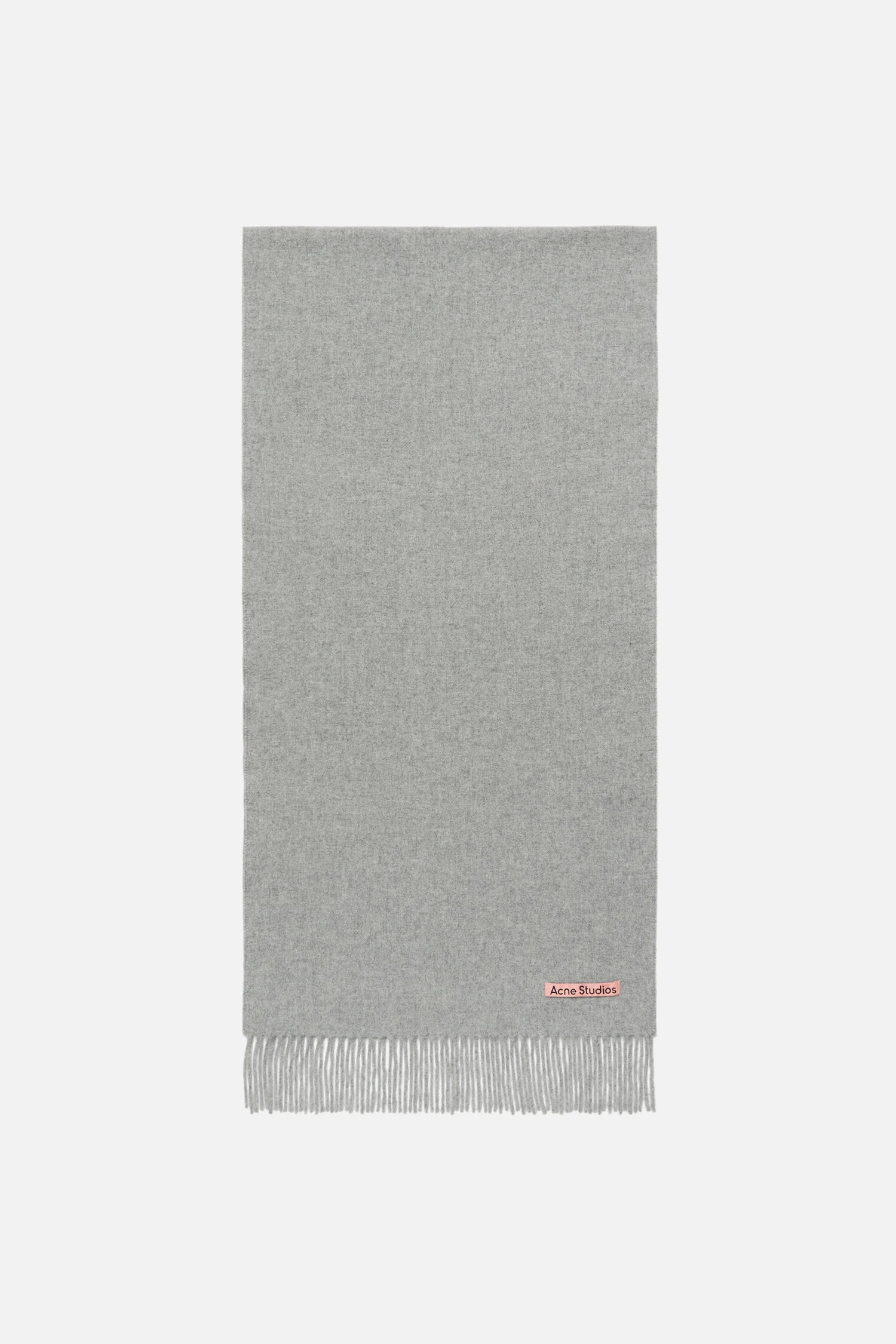 Light grey Acne Studios narrow fringe wool scarf