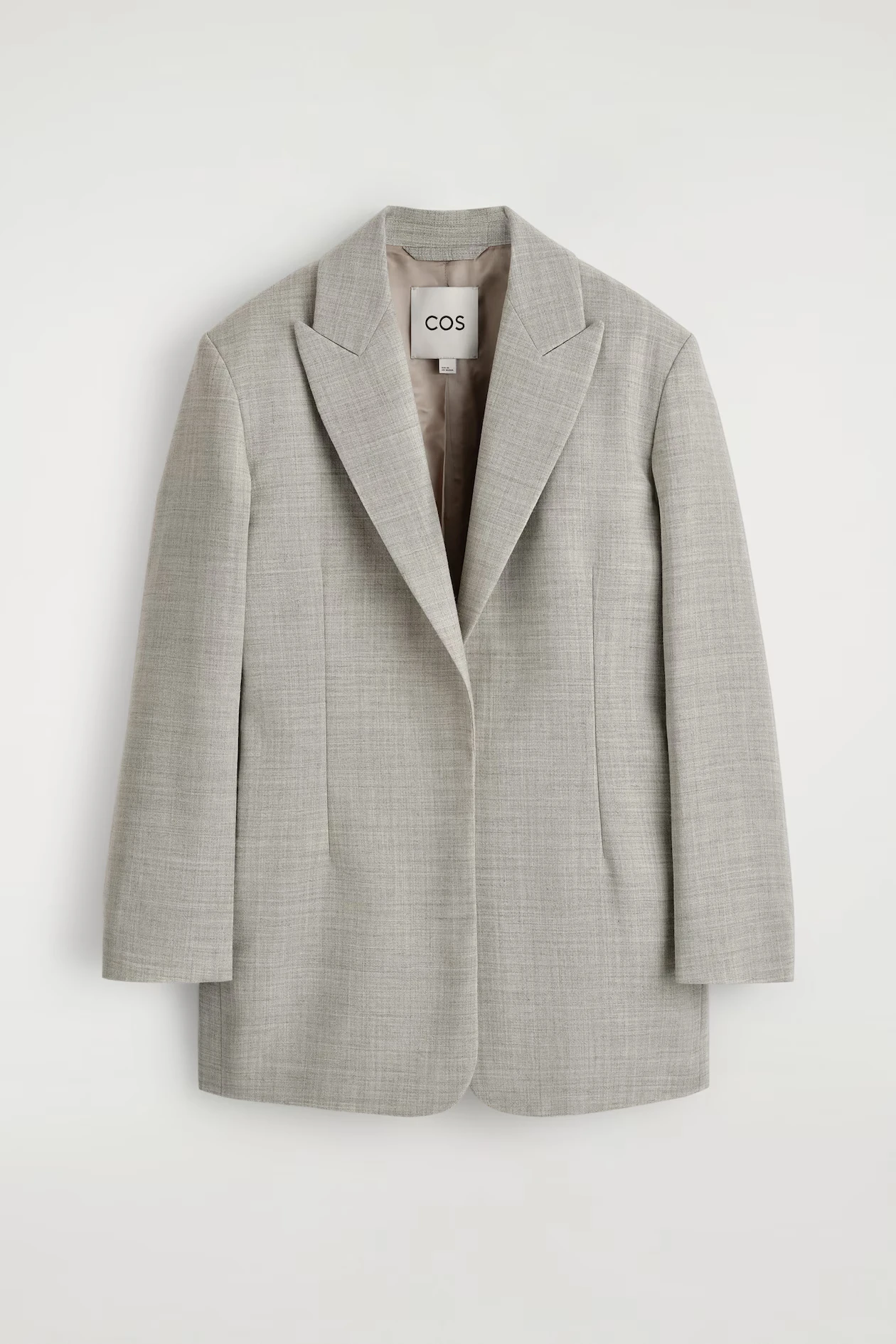 Taupe melange COS structured wool-blend blazer shown as a complete garment